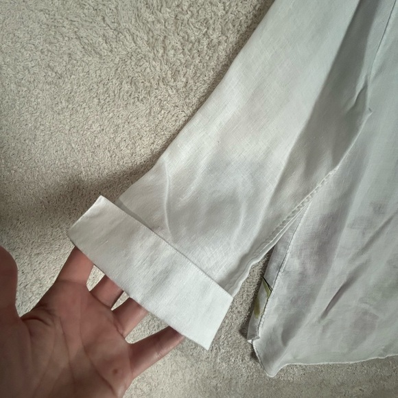 Chico’s No Iron 100% Linen Floral Shirt Button Up Watercolor Tropical Sz 1 Or 8 - Picture 7 of 9